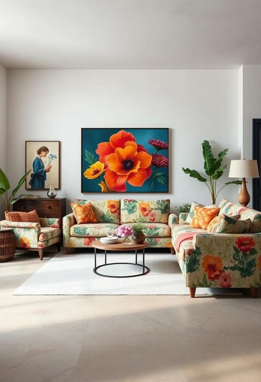 This cozy nook invites you to unwind, featuring a pastel floral couch paired with soft linen curtains and a textured throw blanket, all bathed ‍in warm, natural light