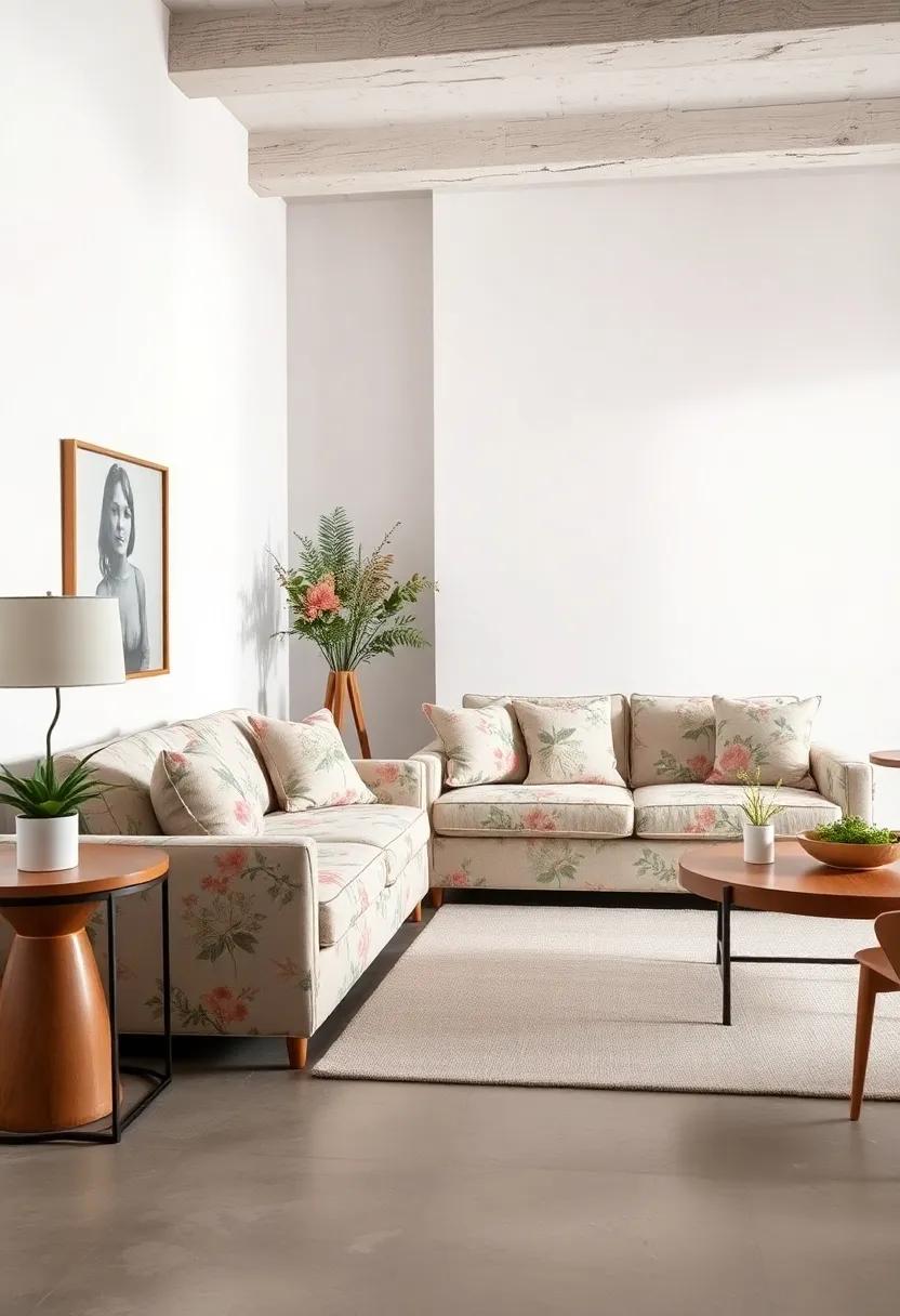 Journey into simplicity⁤ with a minimalist approach to cottagecore, where a ‍subtle floral sofa harmonizes with plain white walls and thoughtfully chosen decor items