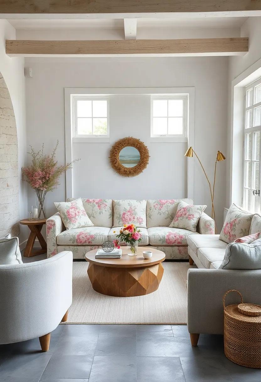 Marvel​ at an airy living room where​ a light-toned floral sofa is surrounded by ‍whitewashed furniture and fresh wildflowers,creating⁣ a serene escape from ⁢everyday life
