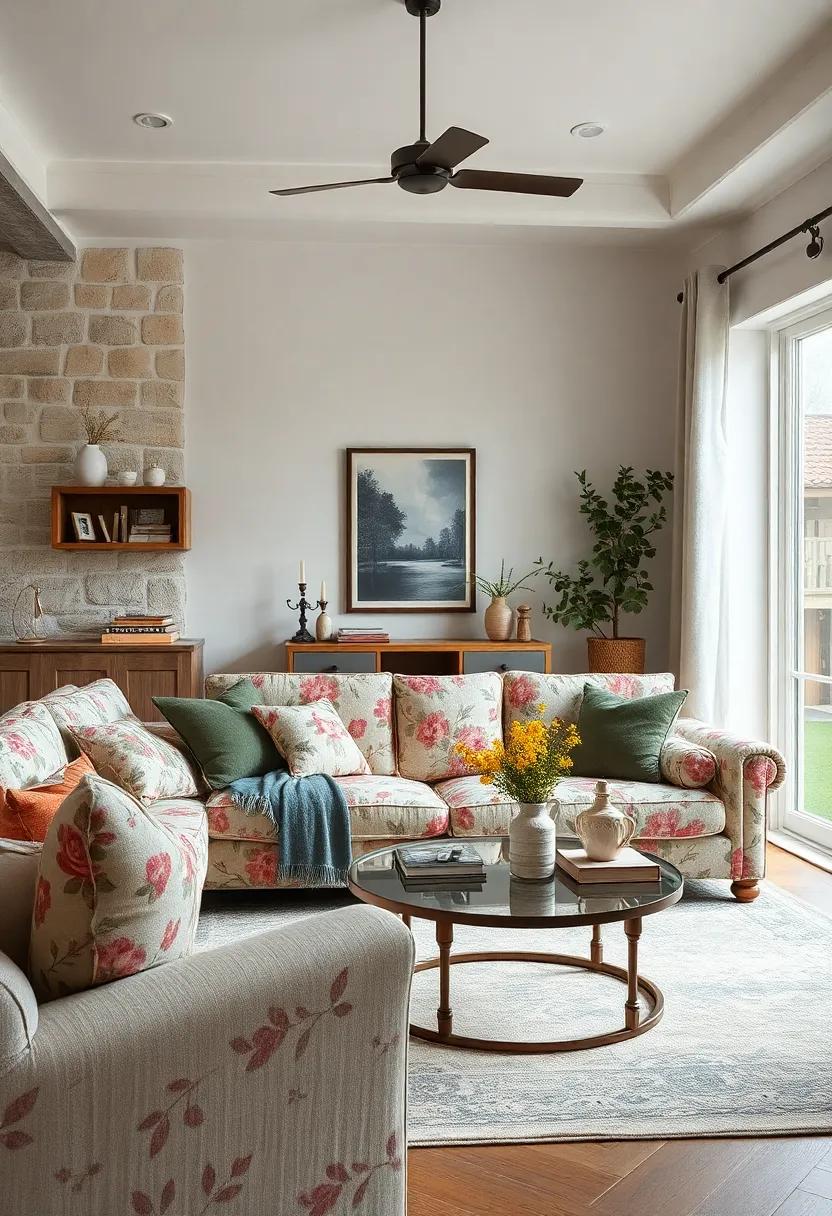 Celebrate the beauty of imperfection in⁤ a living room featuring a slightly worn floral sofa that tells ⁤a story,adorned with ⁢heirloom accessories and cherished mementos