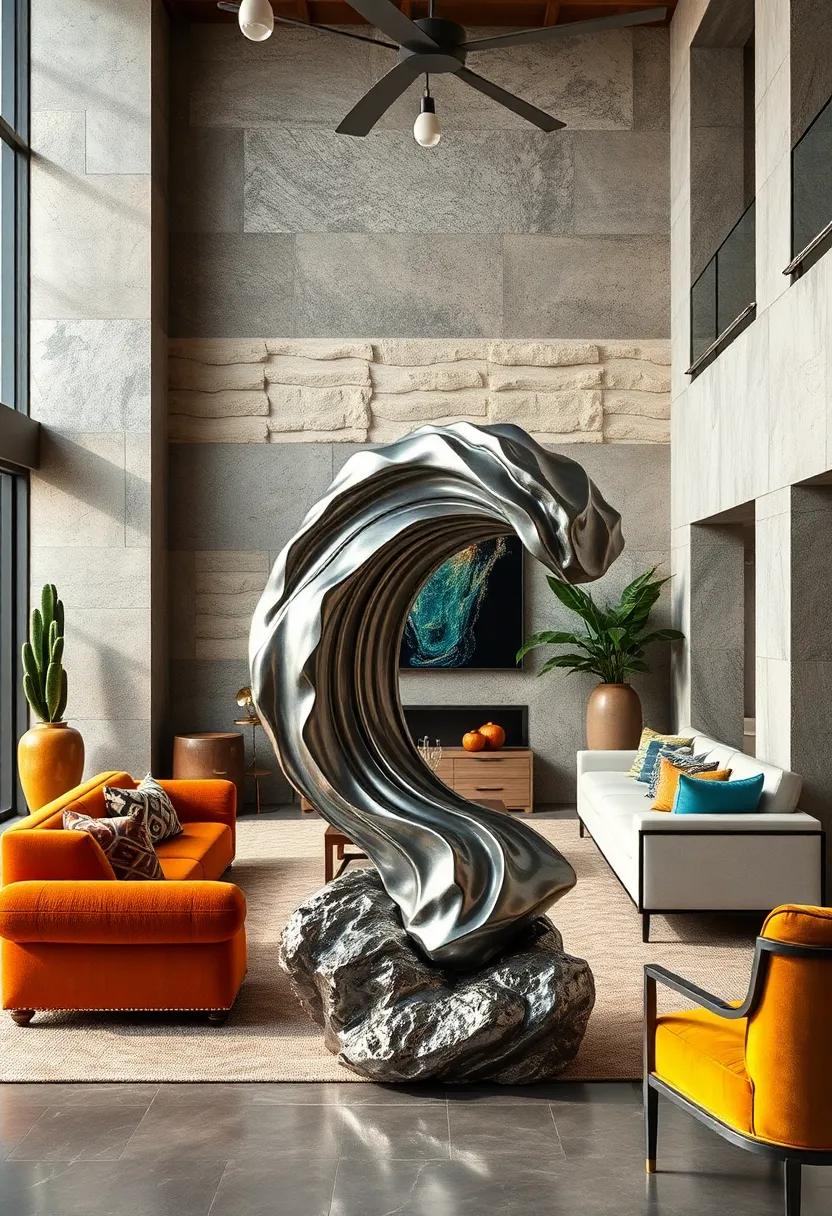 The Dramatic‌ Metal ‌Wave ‌- With its flowing‍ lines and polished finish, ⁣this sculpture captures the essence of movement, reminiscent of ocean waves gracefully crashing