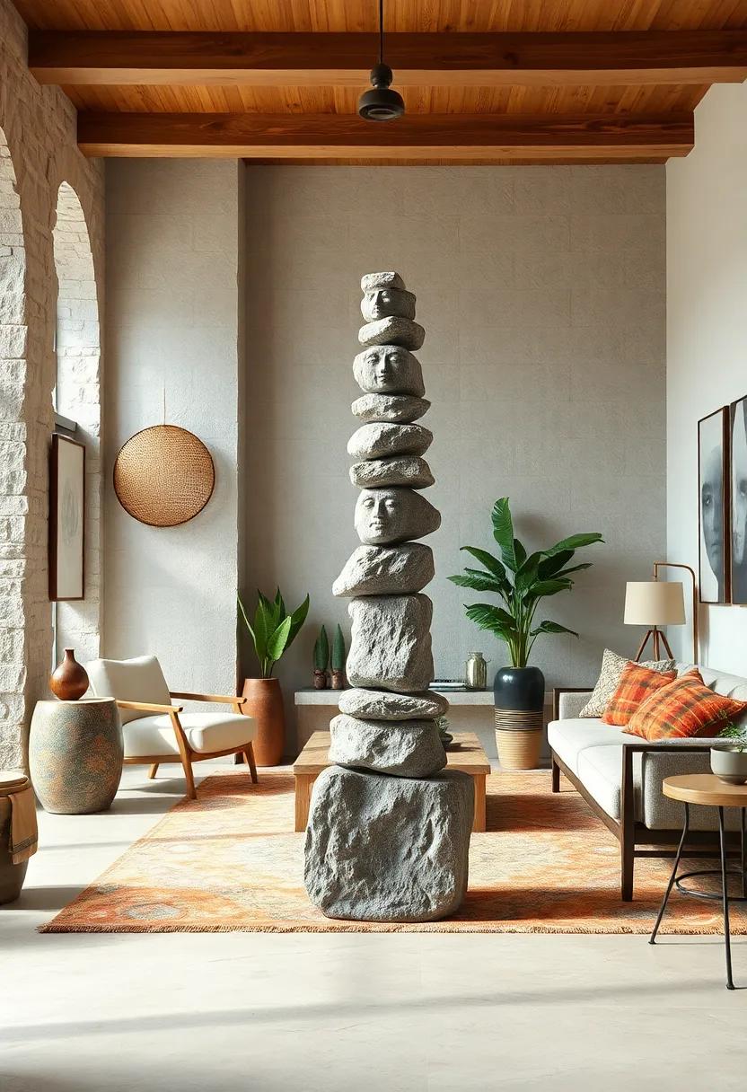 the Earthy Stone Totem - Grounded and natural, this sculpture embodies stability and connection ⁣to nature, ideal for meditation spaces or gardens