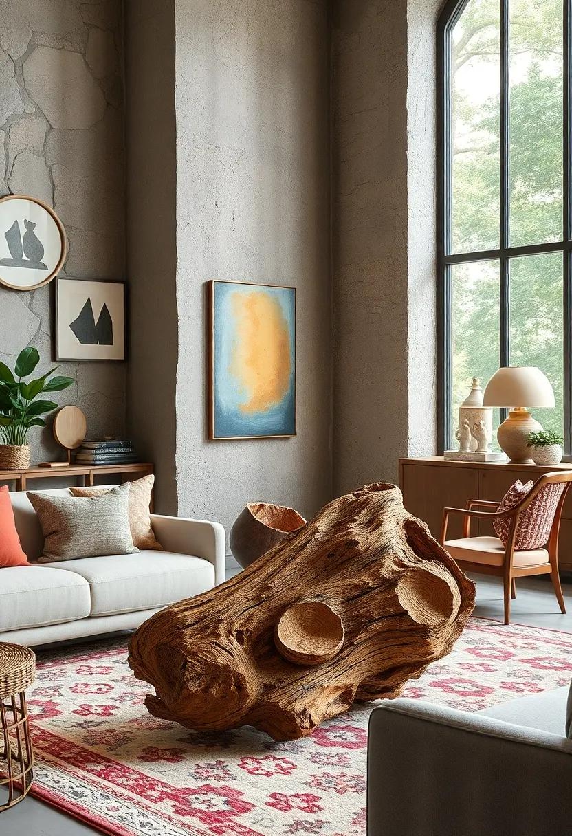 the Rustic Wooden Log Sculpture - Emphasizing the beauty of natural​ materials, this organic piece brings warmth and ​a sense of earthiness to your decor