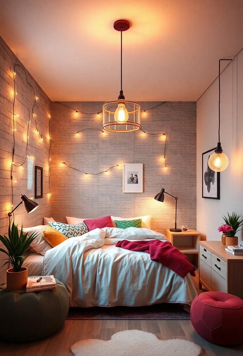 Mood​ Lighting: ‌Use fairy ⁢lights, floor lamps, or stylish pendant lights to create ‍warm, inviting illumination, perfect for late-night relaxation or study⁤ sessions