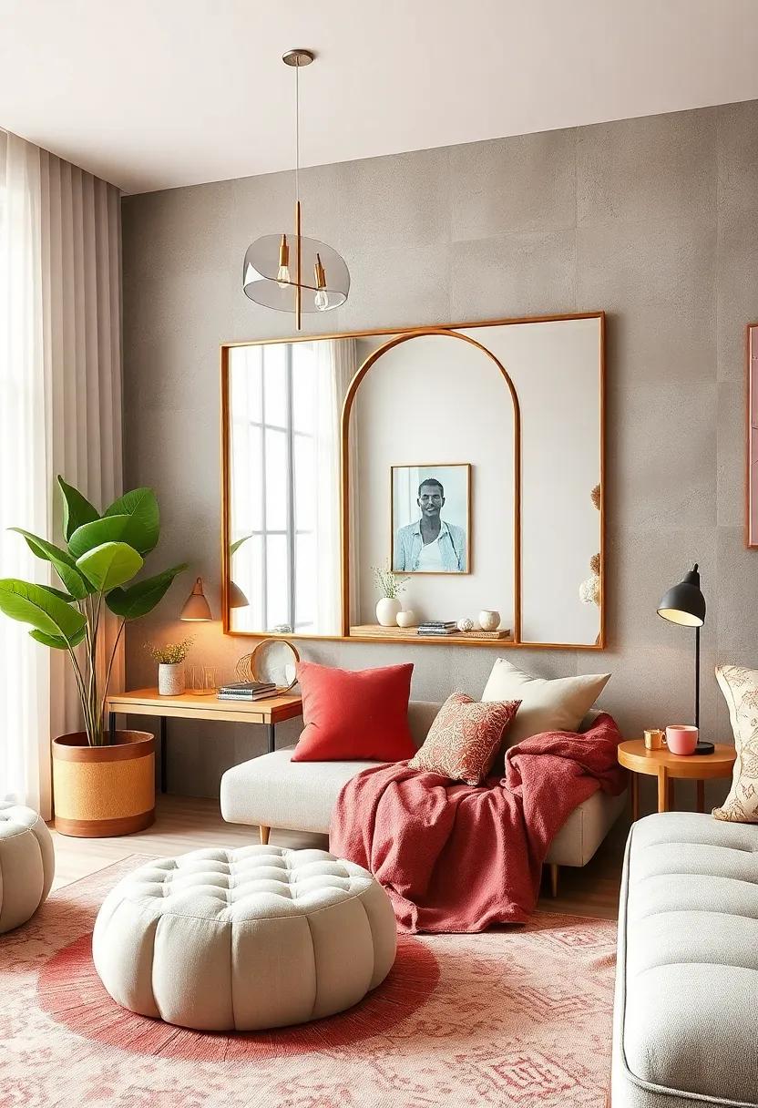 Stunning‌ Mirror: Incorporate ⁣a statement mirror to‍ visually expand the space‌ and add⁢ a ⁣touch of glamour,whether it's a‍ full-length or an artistic wall⁤ piece