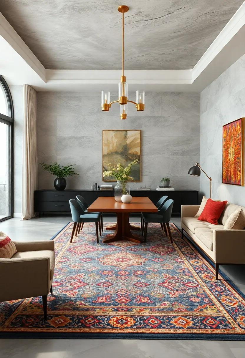 Sarough Style: Unveil the rustic beauty of a Sarough rug, crafted with durable materials and charming designs, enhancing an earthy elegance in your dining room décor