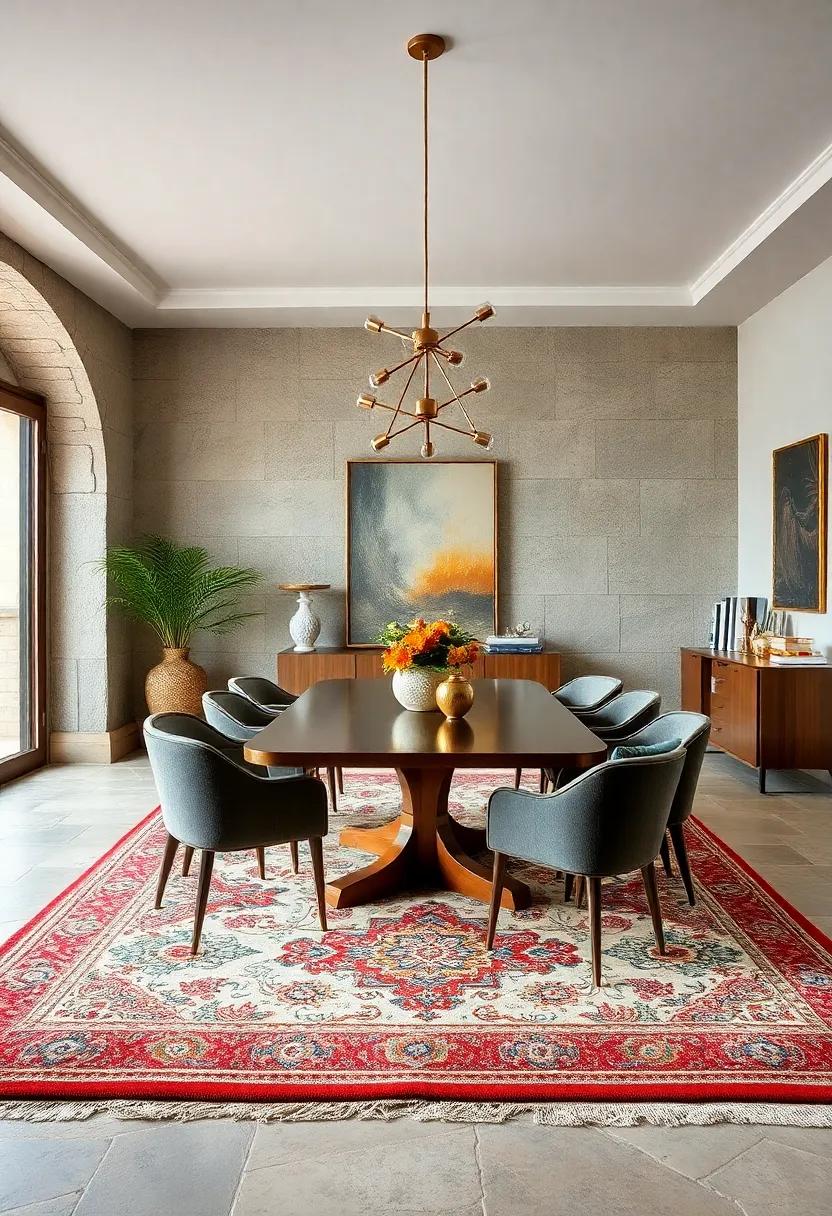 Yalameh Rustic Charm: The Yalameh rug brings rustic charm and tribal aesthetics to your dining room, adding a unique layer of texture and warmth to your space