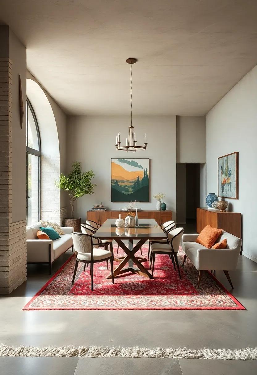 Gabbeh Whimsy: Add a playful touch to your dining space with a Gabbeh rug, featuring bold colors and simple designs that invite warmth and creativity