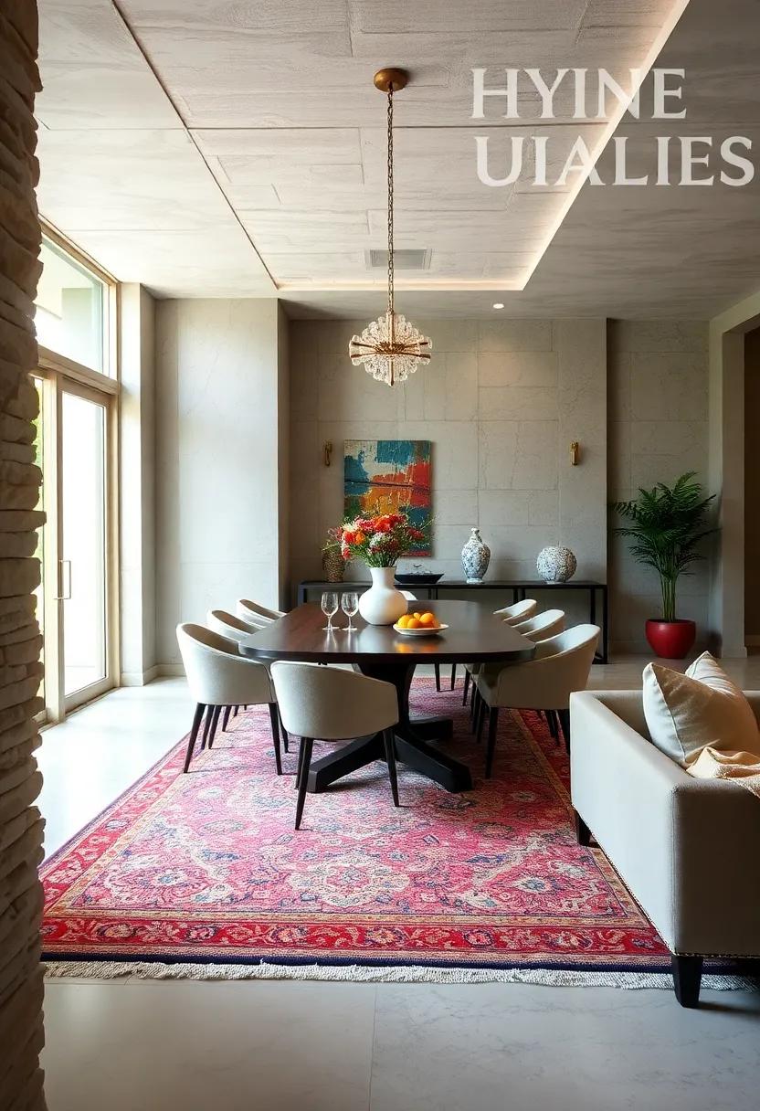 Keshan Artistry: Adorn your dining area with the artistry of a Keshan rug, known for its densely woven patterns and vibrant colors, exuding warmth and luxury