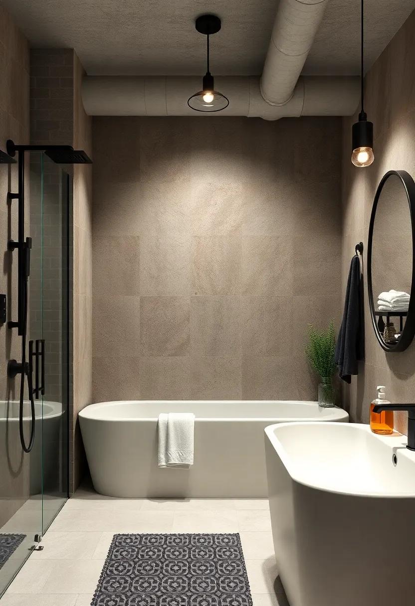 Choose a matte black showerhead and ​faucets to modernize the⁣ space while staying true to the industrial theme