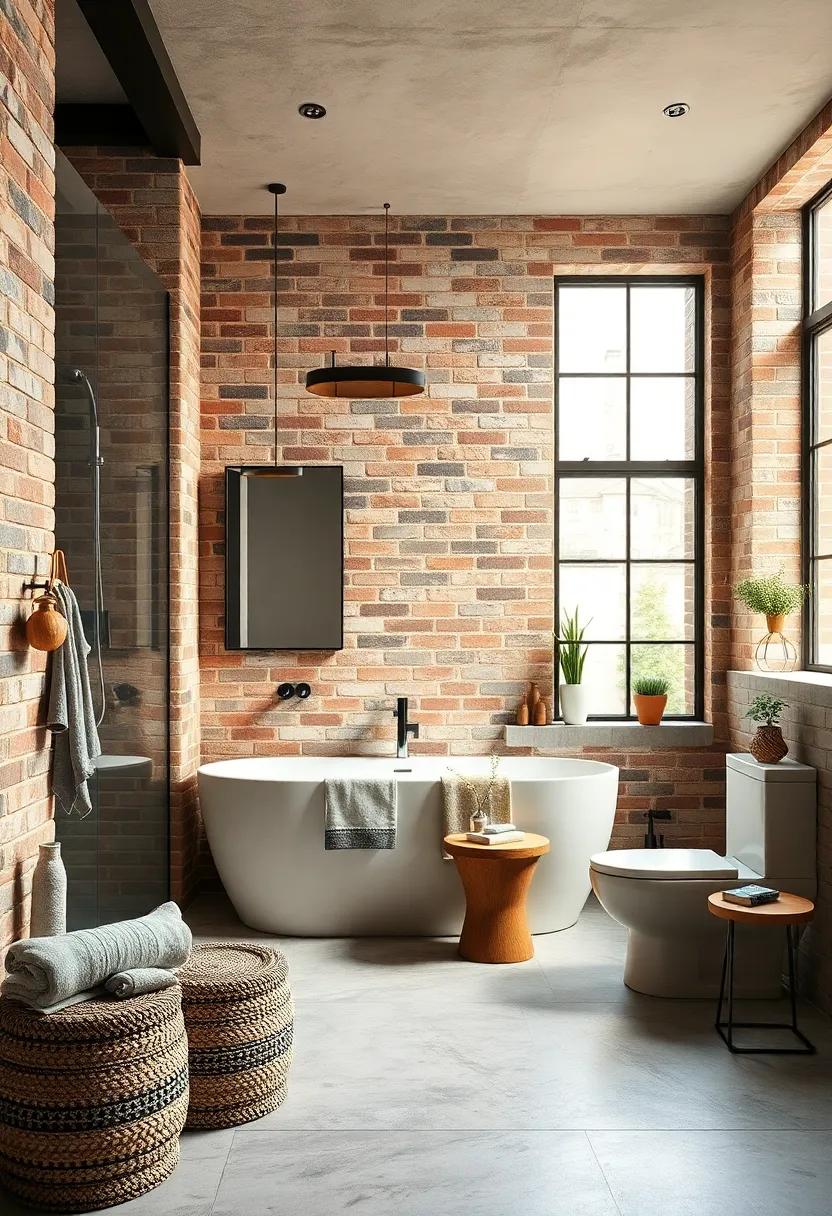 Embrace raw materials​ with ⁢exposed‌ brick walls to create an authentic‍ industrial backdrop for your bathroom