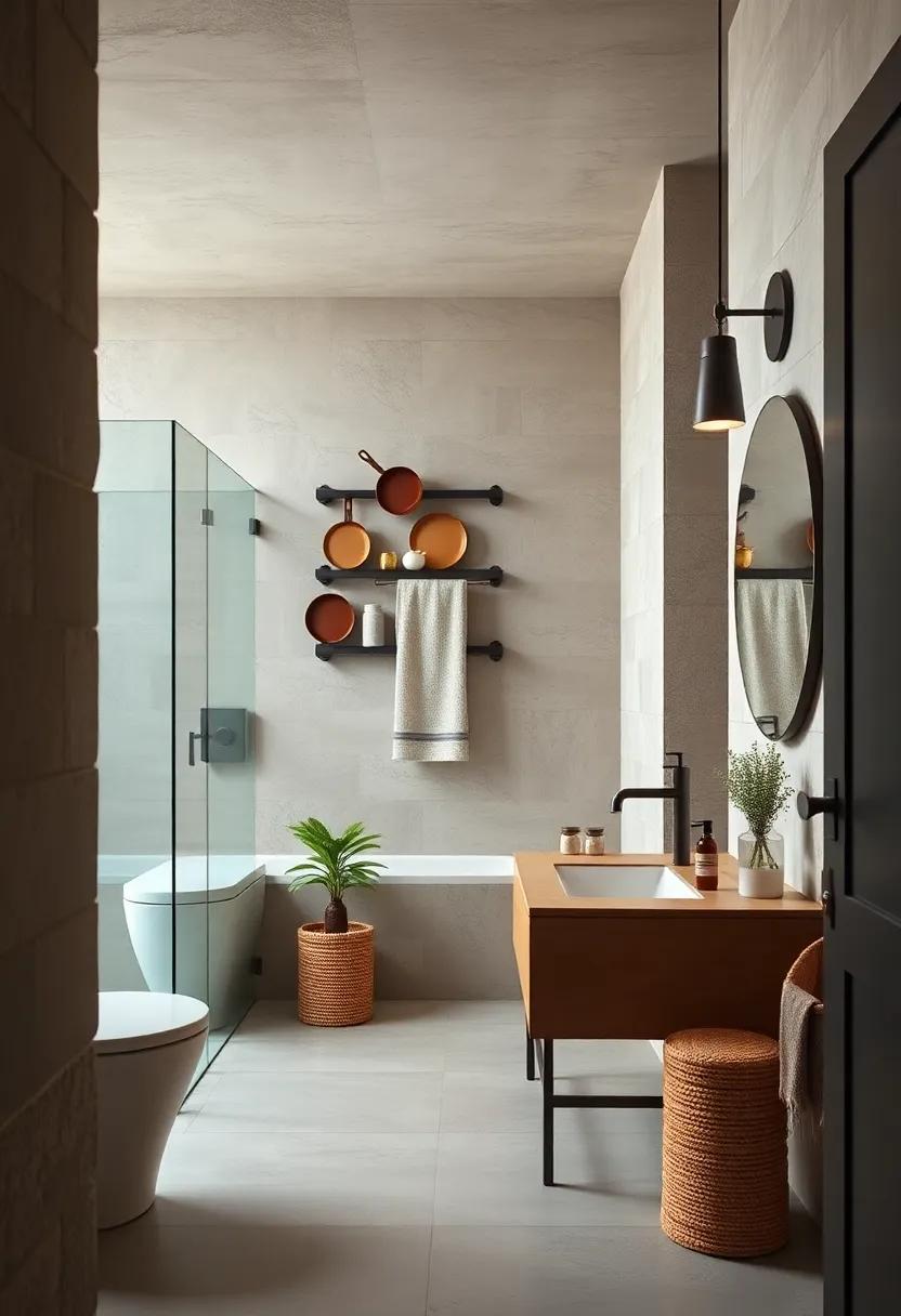 Incorporate a wall-mounted ⁣pot rack to hang towels and bathroom essentials while adding a culinary twist to the space