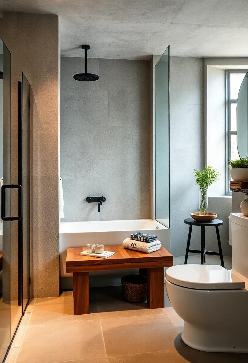 Install ​a shower bench made from reclaimed wood for a practical addition with‍ rustic charm ‌and style