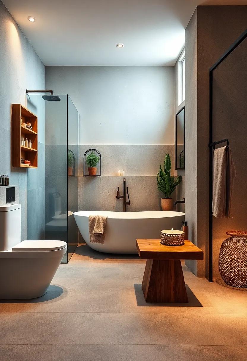 Introduce a rustic stool or bench made from reclaimed wood for both practicality and style in your bathroom setup