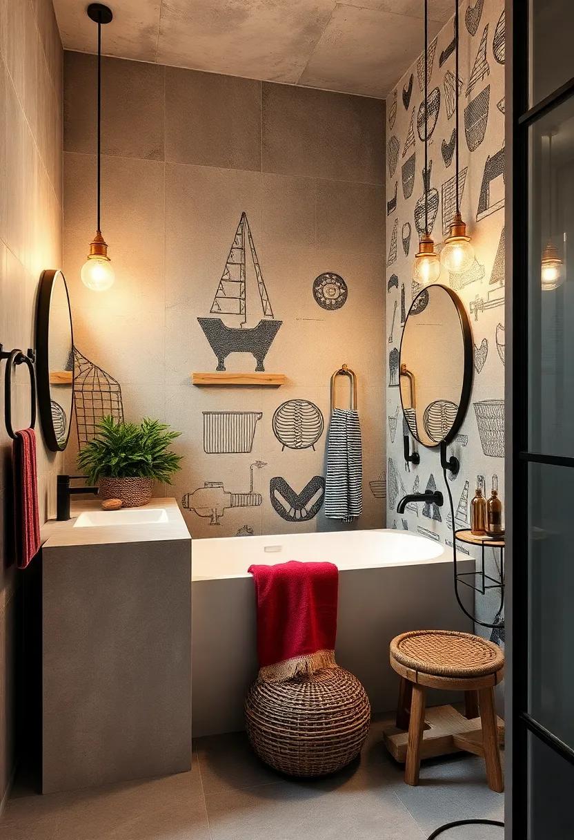 Use bold, graphic wallpaper with industrial motifs to create an accent wall that speaks to the theme