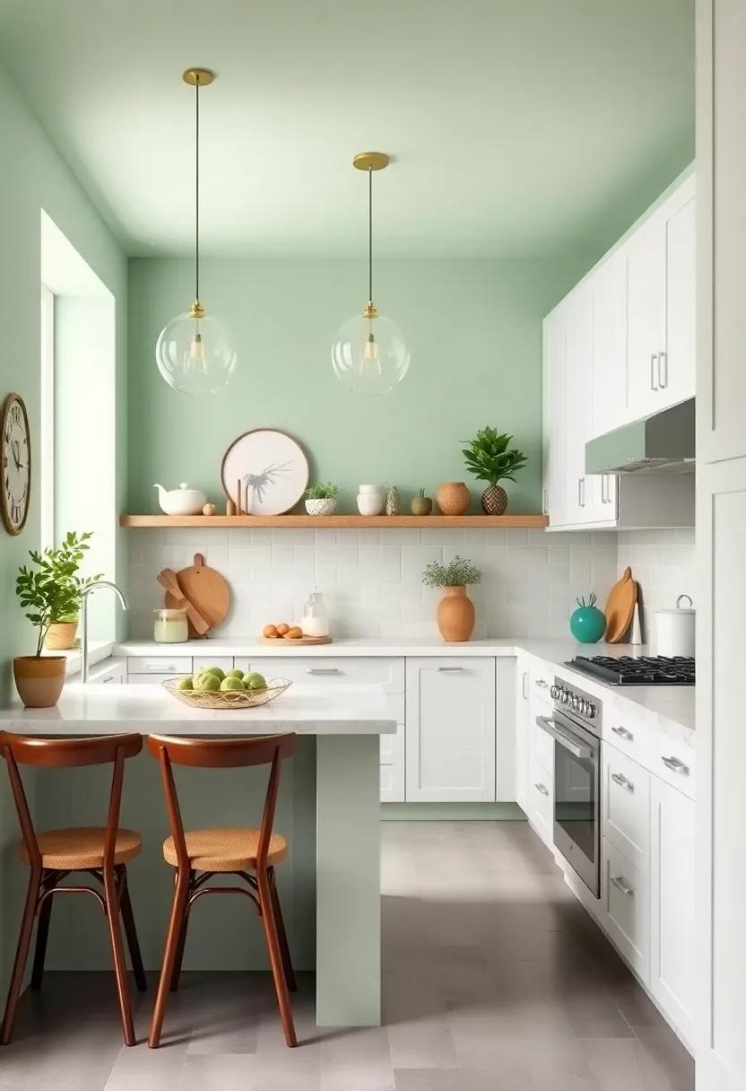 Mint Green: Refresh your kitchen with mint, a lively yet soothing shade that pairs beautifully with white cabinetry and decor