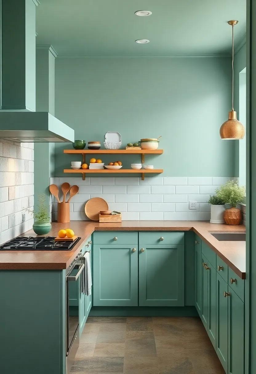 Seafoam Green: Relish in this cool-toned shade that brings a refreshing coastal feel to your kitchen,making it a relaxing spot to cook