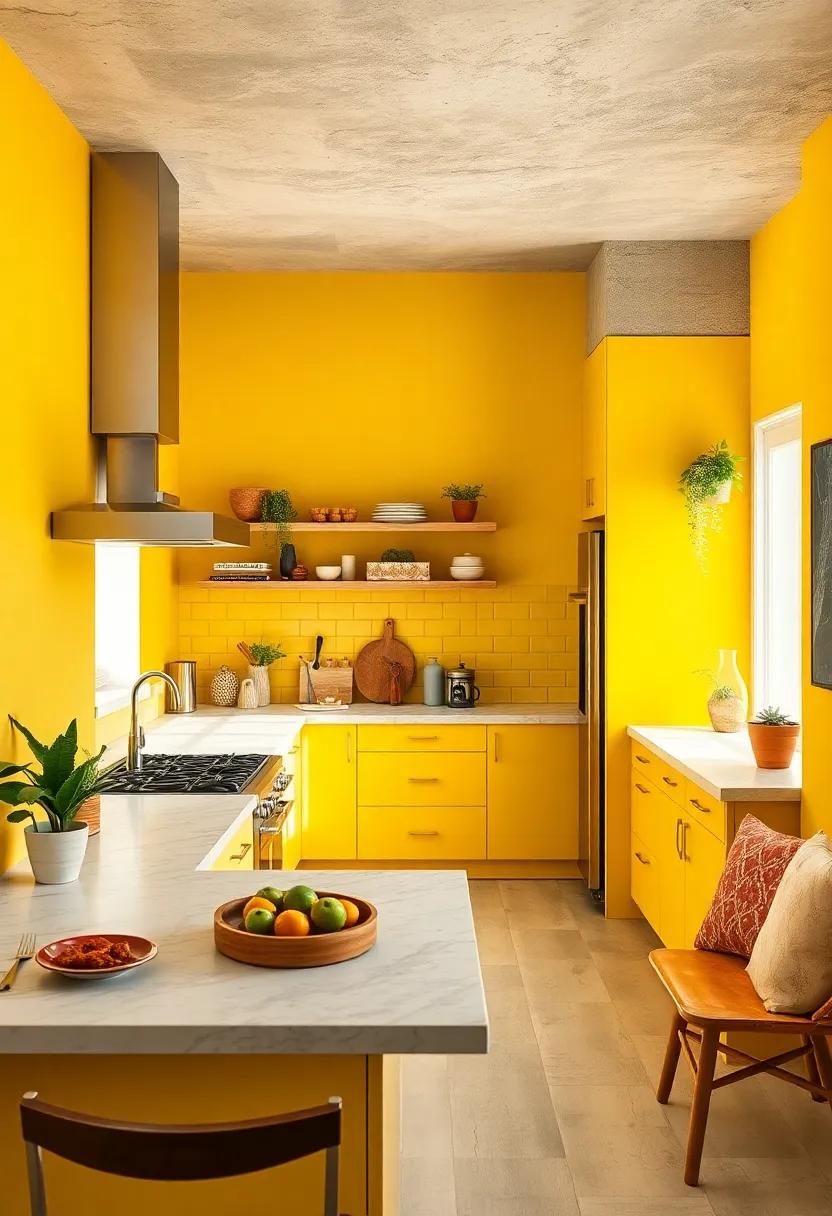 Sunny Yellow: Brighten your space with cheerful yellow, reminiscent of sunshine, to instill joy and creativity in your cooking endeavors