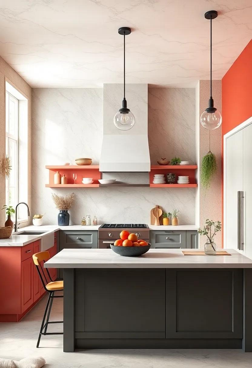 Warm Coral: Inject a burst of energy into your kitchen with coral, creating a warm and inviting atmosphere that encourages culinary exploration