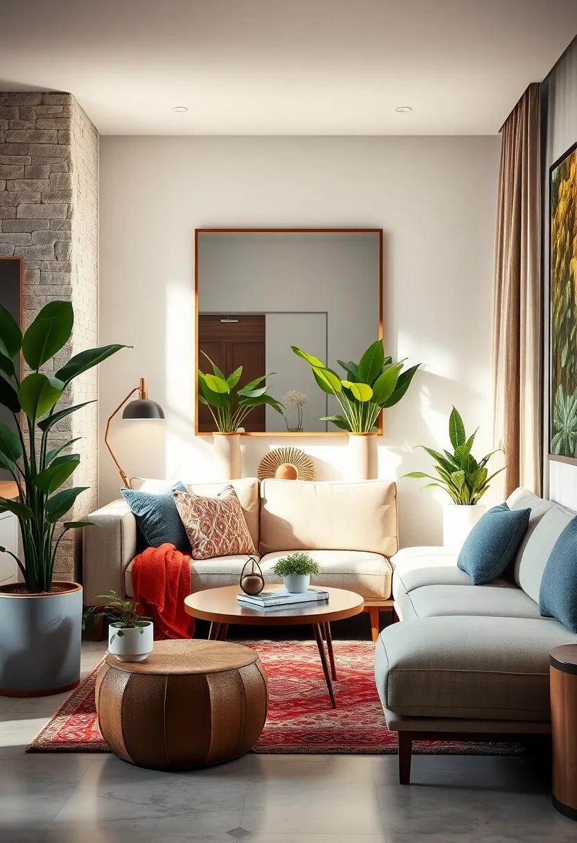 Mix and Match Plant Varieties: Combine different shapes and sizes of pots to create a diverse plant arrangement ‍that adds depth and visual interest to your living room